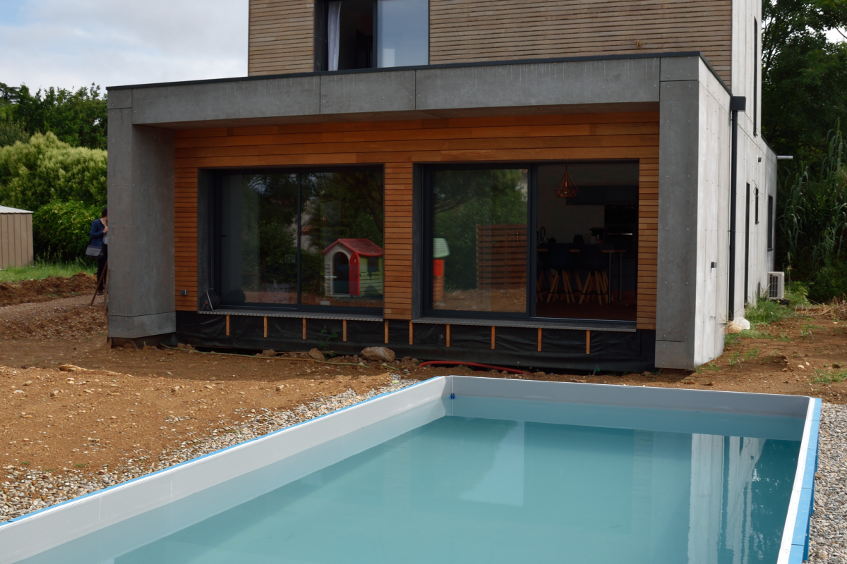 pool in a design wooden house