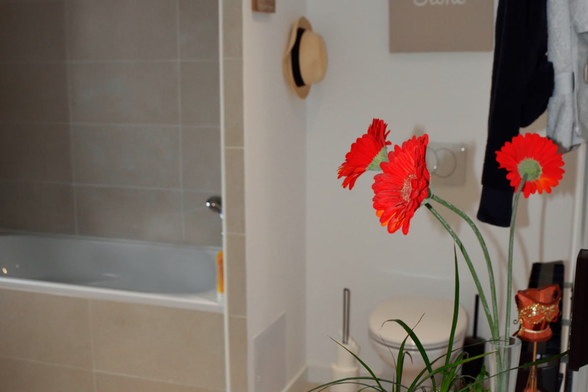bathroom in cubic wooden house in Hérault